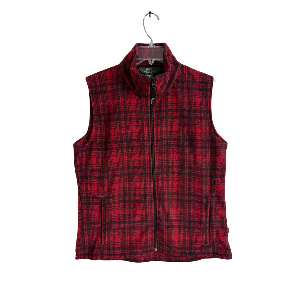 Woolrich Womens Red Black Buffalo Plaid Fleece Full Zip Vest Size M